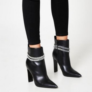 RIVER ISLAND Black chain high heel boots ~ skinny block heels - flipped