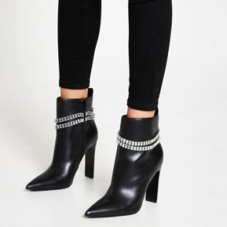 RIVER ISLAND Black chain high heel boots ~ skinny block heels