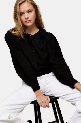 Topshop Black Crochet Collar Knitted Cardigan | cardigans with collars