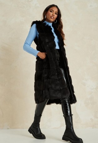Missguided black faux fur maxi gilet – longline fluffy gilets - flipped