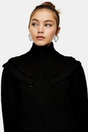 Topshop Black Frill Pointelle Knitted Cardigan | fashionable knitwear | romantic look cardigans