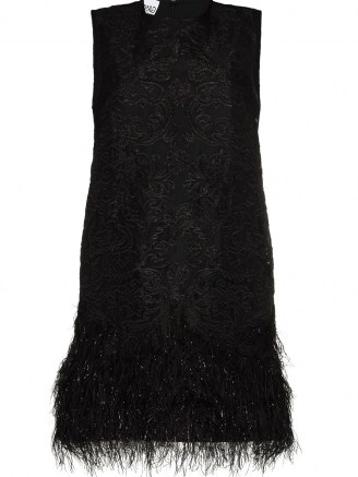 GANNI black floral embroidered feather detail dress / sleeveless lbd - flipped