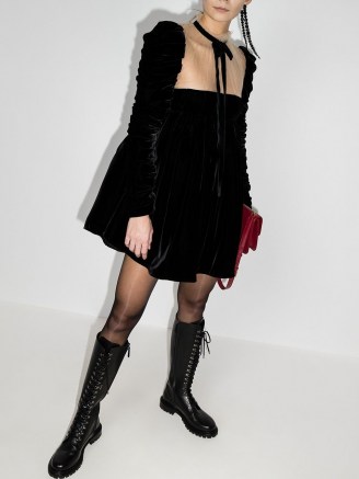 Khaite Ann sheer-panel velvet mini dress | LBD | puff sleeve babydoll dresses | ruched fashion