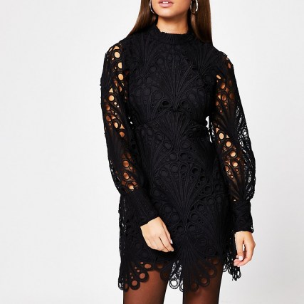 River Island Black lace puff sleeve shift dress | semi sheer sleeves | little black dresses - flipped