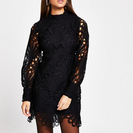 River Island Black lace puff sleeve shift dress | semi sheer sleeves | little black dresses