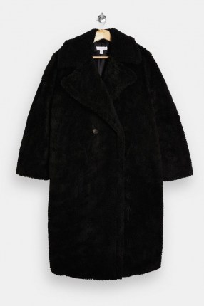 Topshop Black Longline Borg Coat – textured winter coats