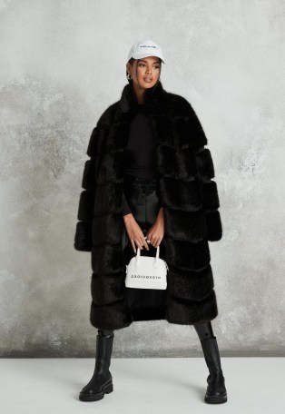 MISSGUIDED black pelted faux fur maxi coat – glamorous winter coats - flipped