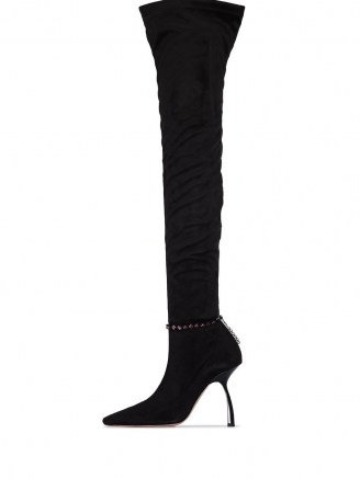 Piferi Black Mirage 100 thigh-high boots | crystal anklet long boots