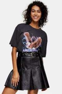 Topshop Black Pleated Buckle Mini Tennis Skirt – faux leather skirts