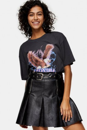 Topshop Black Pleated Buckle Mini Tennis Skirt – faux leather skirts - flipped