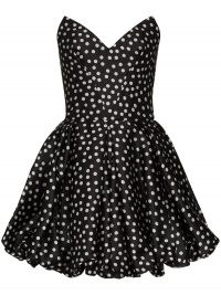RASARIO polka-dot print silk mini dress / strapless fit and flare party dresses