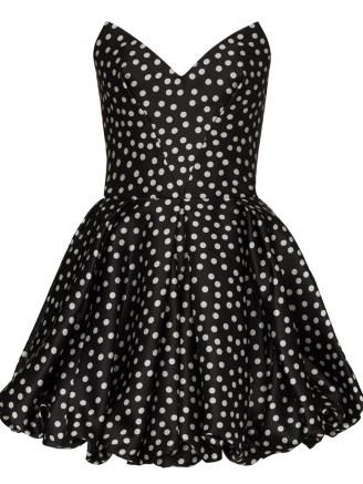 RASARIO polka-dot print silk mini dress / strapless fit and flare party dresses - flipped