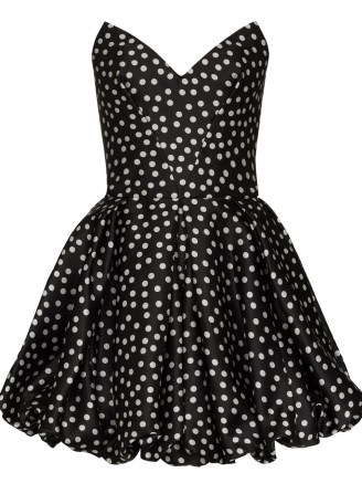 RASARIO polka-dot print silk mini dress / strapless fit and flare party dresses