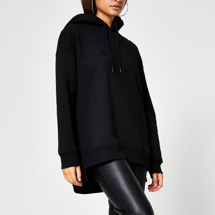 RIVER ISLAND Black ‘RI Couture’ longline hoodie ~ pullover hoodies ~ casual fashion - flipped