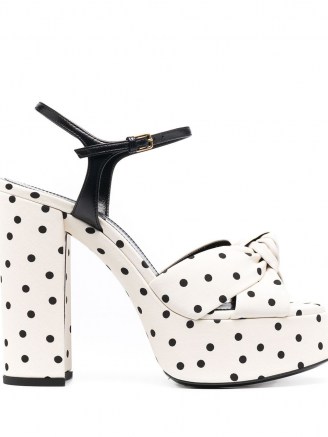 Saint Laurent Bianca polka dot sandals / chunky 70s style platforms / monochrome high block heels
