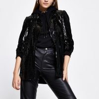 RIVER ISLAND Black sequin embellished blazer / glittering sequinned blazers / shimmering jackets