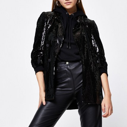 RIVER ISLAND Black sequin embellished blazer / glittering sequinned blazers / shimmering jackets - flipped