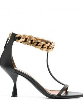 Stella McCartney chain-link strappy sandals ~ black T-bar sandal ~ chunky chain ankle embellishment - flipped