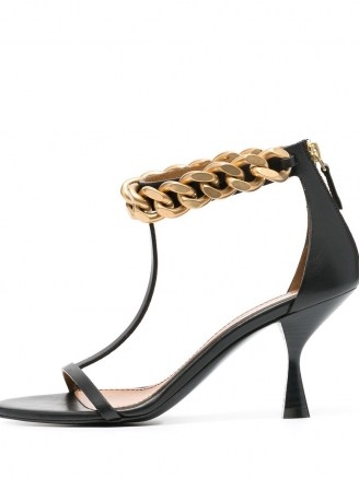 Stella McCartney chain-link strappy sandals ~ black T-bar sandal ~ chunky chain ankle embellishment