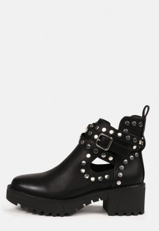 MISSGUIDED black studded wrap ankle boots ~ chunky stud embellished winter footwear - flipped