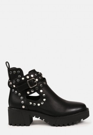 MISSGUIDED black studded wrap ankle boots ~ chunky stud embellished winter footwear