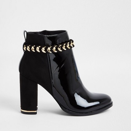 RIVER ISLAND Black suedette chain detail boots - flipped