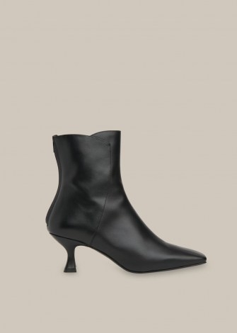 WHISTLES WADE SQUARE TOE BOOT / black leather kitten heel boots - flipped