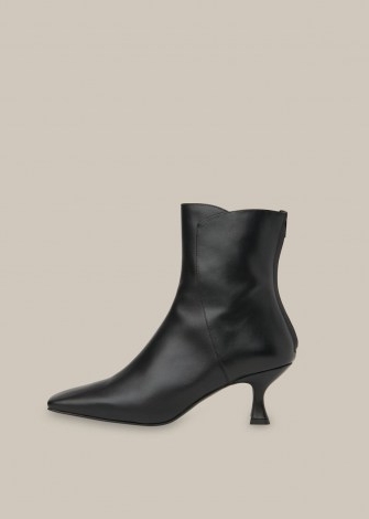 WHISTLES WADE SQUARE TOE BOOT / black leather kitten heel boots