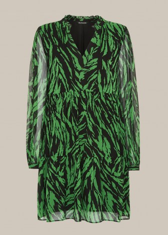 WHISTLES ZEBRA STRIPE TRAPEZE DRESS / wild animal stripes / black and green dresses - flipped