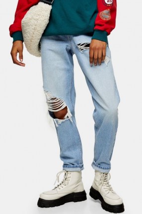 Topshop Bleach Super Ripped Mom Tapered Jeans | destroyed denim