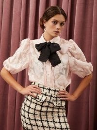 sister jane Aperitif Floral Puff Sleeve Blouse | vintage style pussy bow blouses | feminine neck tie fashion
