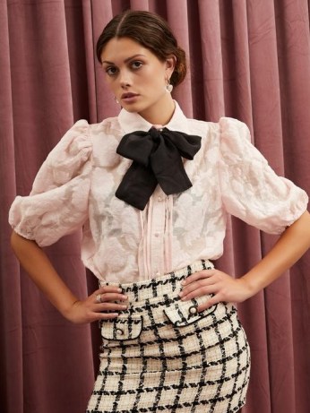 sister jane Aperitif Floral Puff Sleeve Blouse | vintage style pussy bow blouses | feminine neck tie fashion - flipped