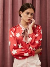 sister jane Star Baker Bow Blouse | red and white printed blouses | neck tie detail