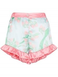 Helmstedt strawberry print silk pajama shorts / fruit prints / nightwear sets / strawberries / ruffle trim pyjamas