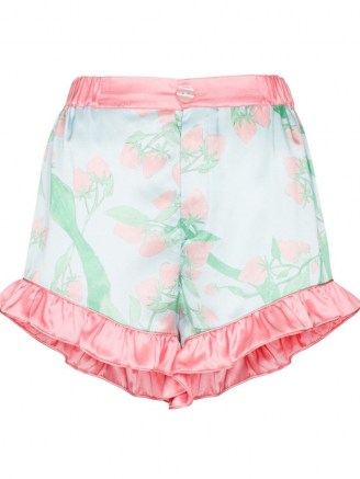 Helmstedt strawberry print silk pajama shorts / fruit prints / nightwear sets / strawberries / ruffle trim pyjamas - flipped