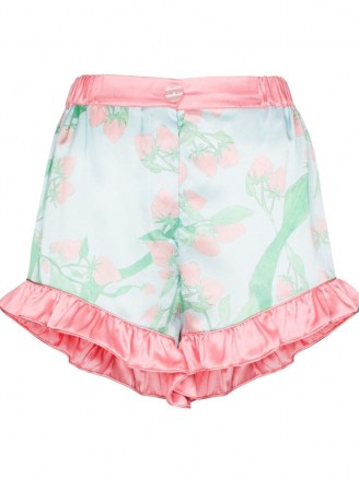 Helmstedt strawberry print silk pajama shorts / fruit prints / nightwear sets / strawberries / ruffle trim pyjamas