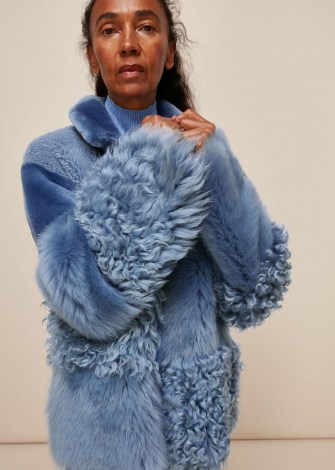 WHISTLES HEMA BLUE SHEARLING COAT ~ textured winter coats