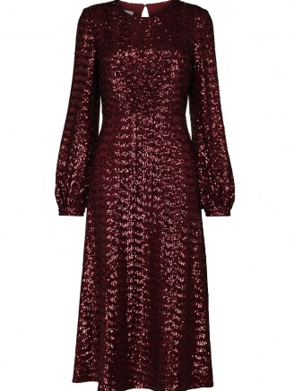 Borgo De Nor sequin embroidered midi dress in wine-red ~ glittering keyhole back dresses - flipped