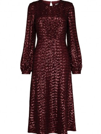 Borgo De Nor sequin embroidered midi dress in wine-red ~ glittering keyhole back dresses