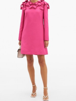 VALENTINO Bow-trim wool-blend cady mini dress ~ bright pink evening dresses