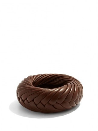 BOTTEGA VENETA Brown braided-leather cuff ~ chunky bracelets - flipped