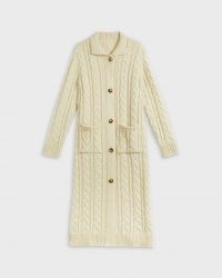 Ted Baker BERRIEX British Wool Cable Cardigan – longline ivory cardigans – classic knitwear – long neutral cardi