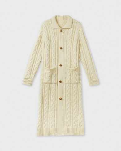 Ted Baker BERRIEX British Wool Cable Cardigan – longline ivory cardigans – classic knitwear – long neutral cardi - flipped