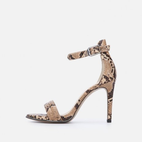 KENNETH COLE BROOKE SNAKE PRINT SANDAL HEEL ~ ankle strap sandals ~ barely there high heels - flipped
