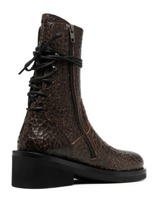 Ann Demeulemeester cracked lace-up boots | brown leather back tie boots - flipped