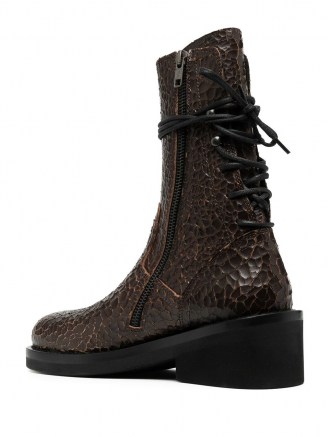 Ann Demeulemeester cracked lace-up boots | brown leather back tie boots