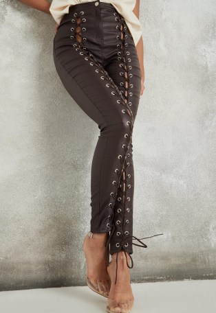 Missguided brown coated lace up jeans | glamorous skinnies - flipped
