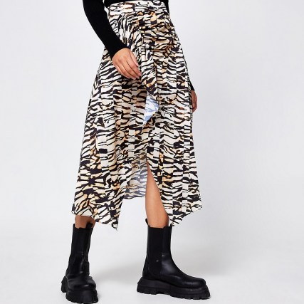 River Island Brown leopard print hem midi skirt – animal prints – neutral printed skirts - flipped