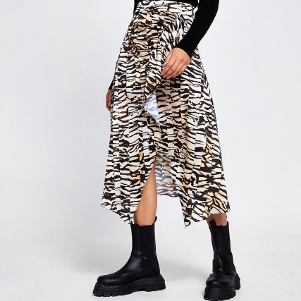 River Island Brown leopard print hem midi skirt – animal prints – neutral printed skirts