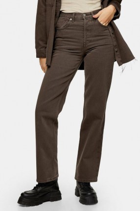 TOPSHOP Brown 90s Straight Jeans ~ neutral denim